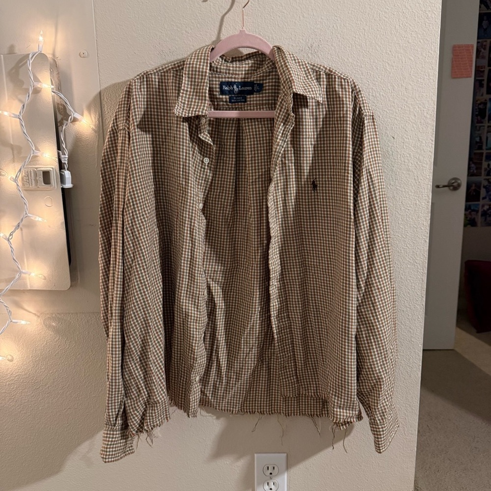 Ralph Lauren Tan Checkered Button Down Shirt